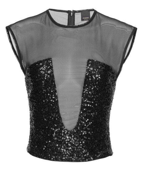 Top in tulle con ricamo full paillettes - 4