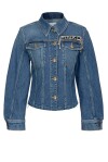 Giubbino in denim con logo strass - 4